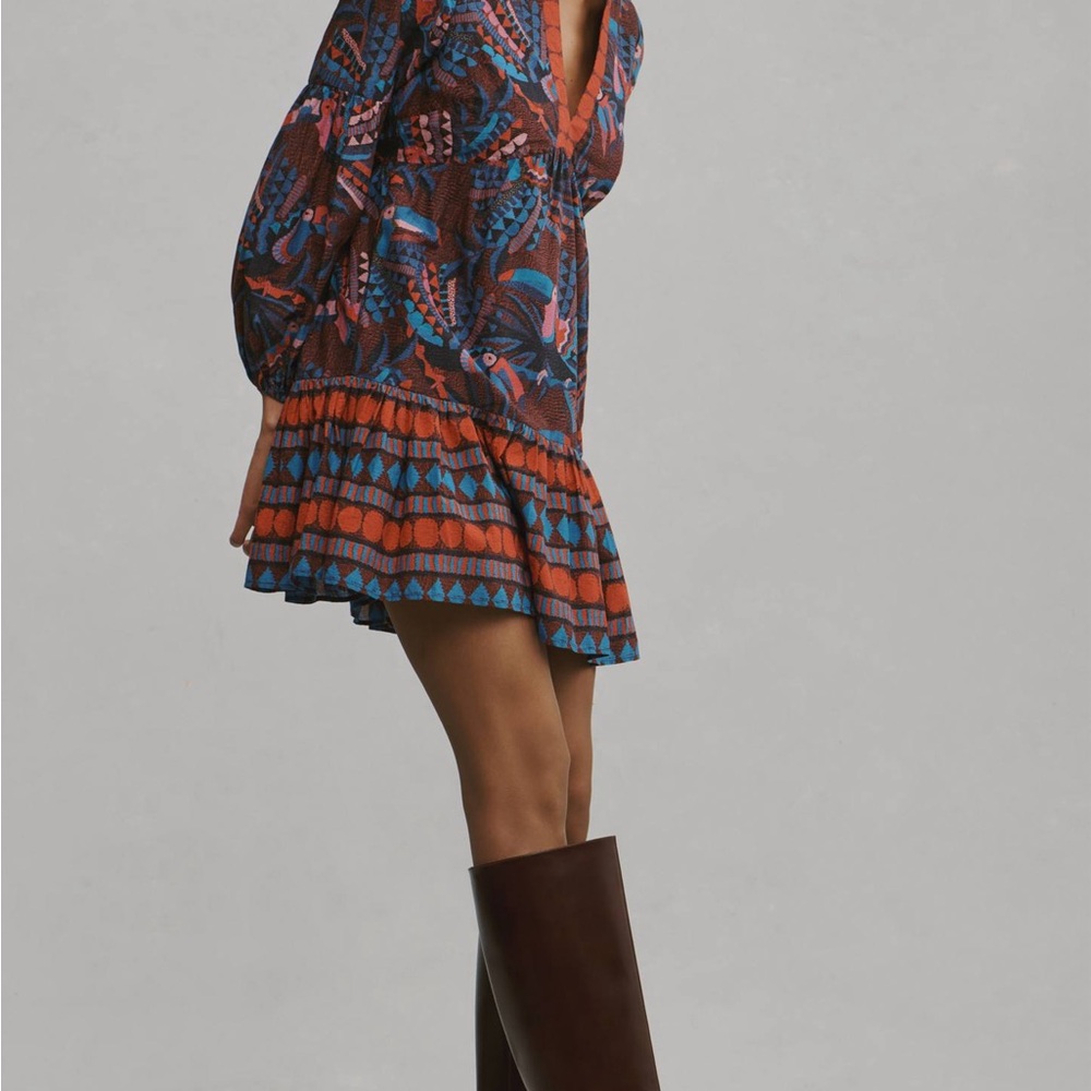 Farm Rio Long-Sleeve V-Neck Printed Mini Dress